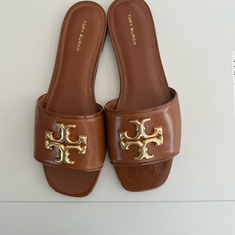 Tory Burch Brown Sandals with Gold Logo